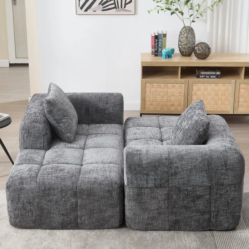 Canapé d'angle 3 places modulable en chenille gris avec méridienne et poches latérales sans montage INFINITEMOMEN