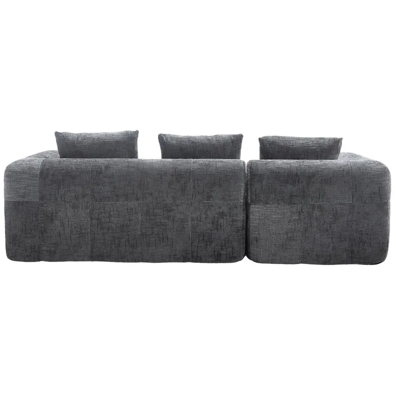 Canapé d'angle 3 places modulable en chenille gris avec méridienne et poches latérales sans montage INFINITEMOMEN