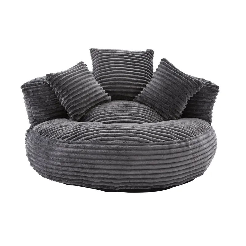 Grand fauteuil rond en velours côtelé gris chaise lounge avec trois coussins FLAREINFIN