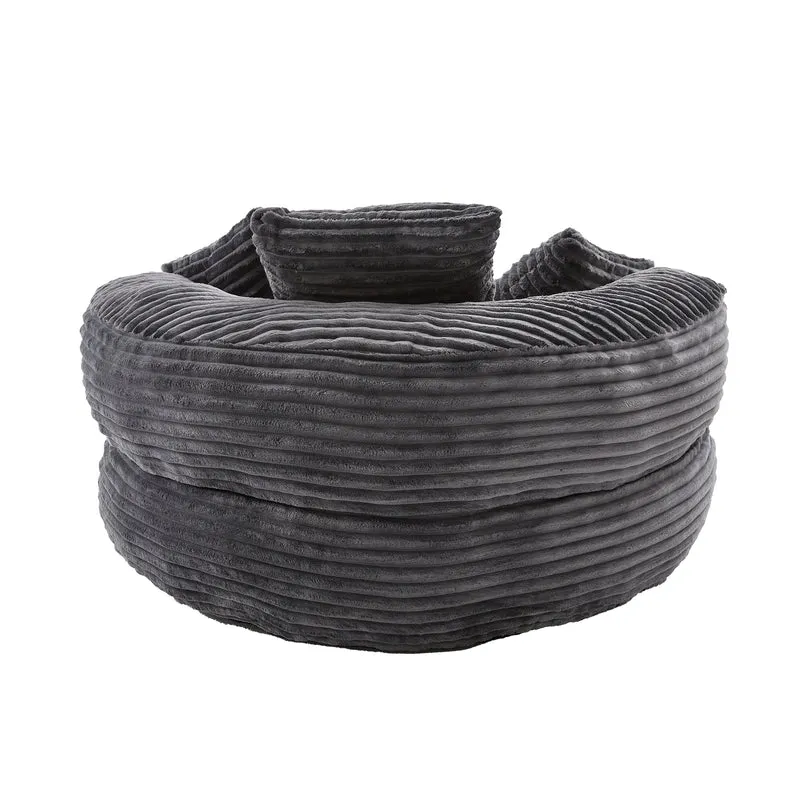 Grand fauteuil rond en velours côtelé gris chaise lounge avec trois coussins FLAREINFIN