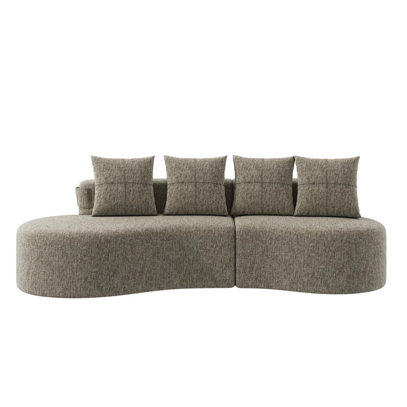 Canapé 3 places en lin khaki avec 4 coussins, porte-gobelet, poches latérales sans montage 240x109cm FLARERIFTA