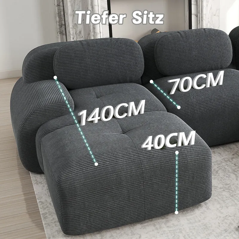 Canapé 3 places modulable en velours côtelé gris et accoudoirs courbés, sans montage FLARECASCD