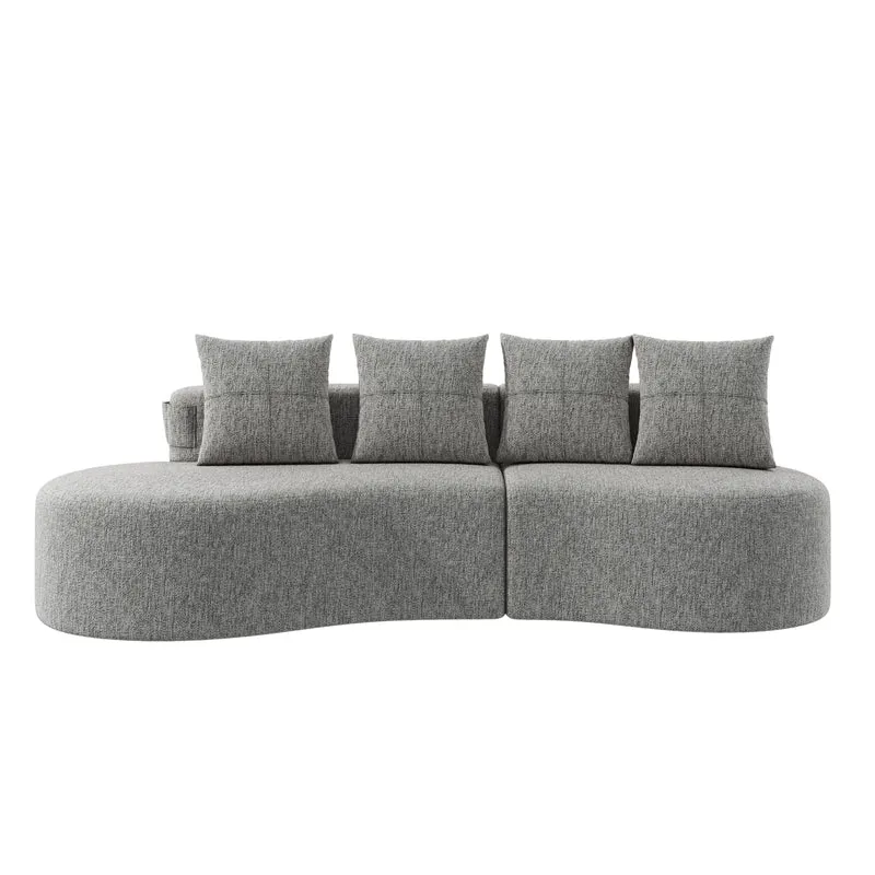 Canapé 3 places en lin gris clair avec 4 coussins, porte-gobelet, poches latérales sans montage 240x109cm FLAREVERTE