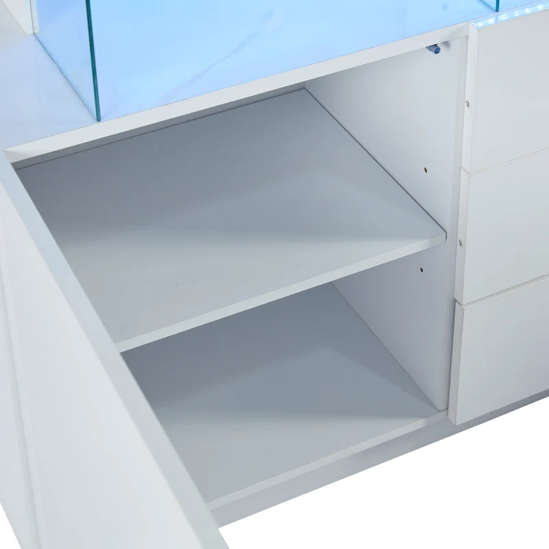 Buffet blanc brillant avec éclairage LED 2 portes 3 tiroirs REZER