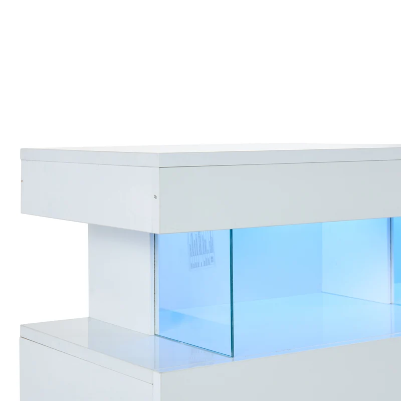 Buffet blanc brillant avec éclairage LED 2 portes 3 tiroirs REZER