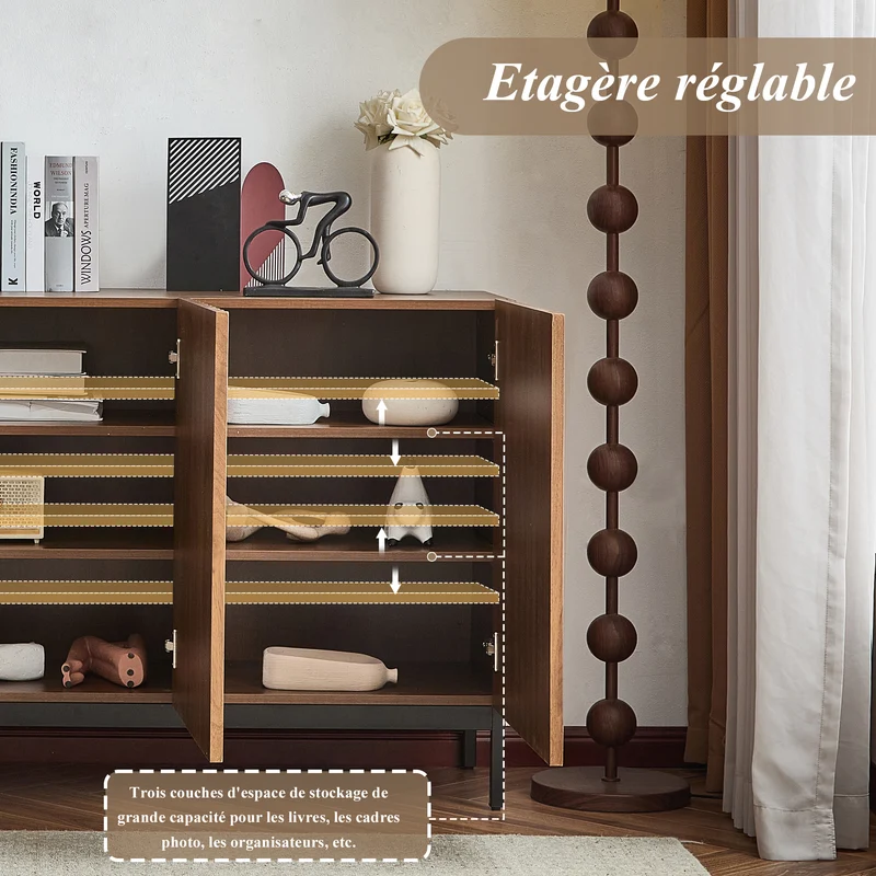 Buffet effet chêne vintage grainé foncé 3D ondulé 150x40x80cm GHOTS