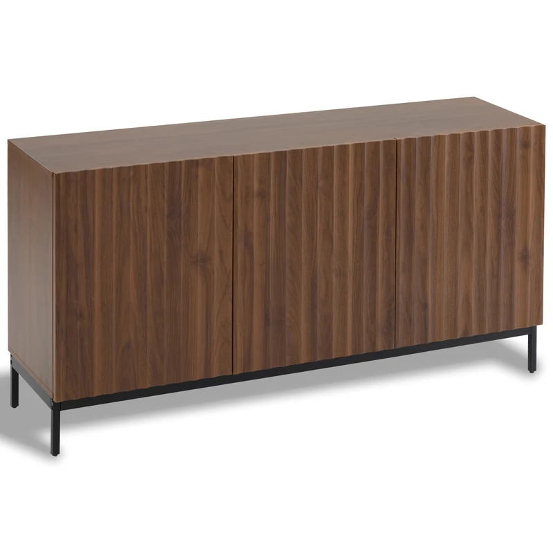 Buffet effet chêne vintage grainé foncé 3D ondulé 150x40x80cm GHOTS