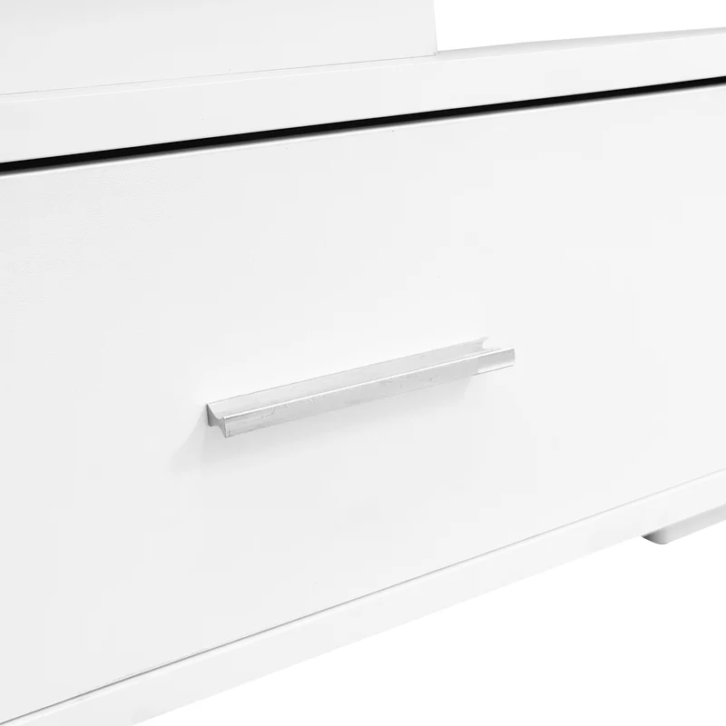 Table basse blanche plateau relevable à hauteur réglable 2 tiroirs et espace de rangement ouvert avec éclairage LED 100*50*44 cm ZAKS WHITE