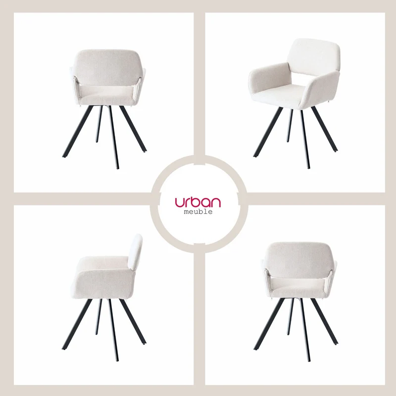 Lot de 2 chaises de salle à manger scandinaves rotative tissu beige CALIFORNIA KD BEIGE SWIVEL