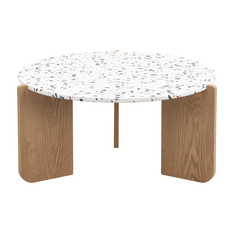 Ensemble de 2 tables basses gigognes blanches rondes pieds bois QEGZA WOOD