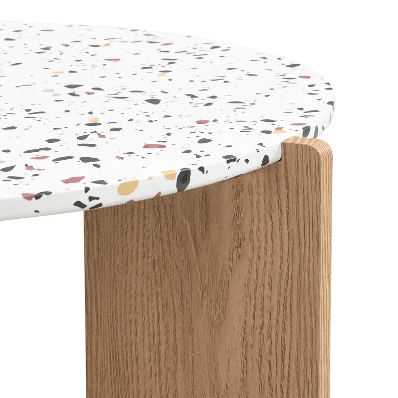 Ensemble de 2 tables basses gigognes blanches rondes pieds bois QEGZA WOOD