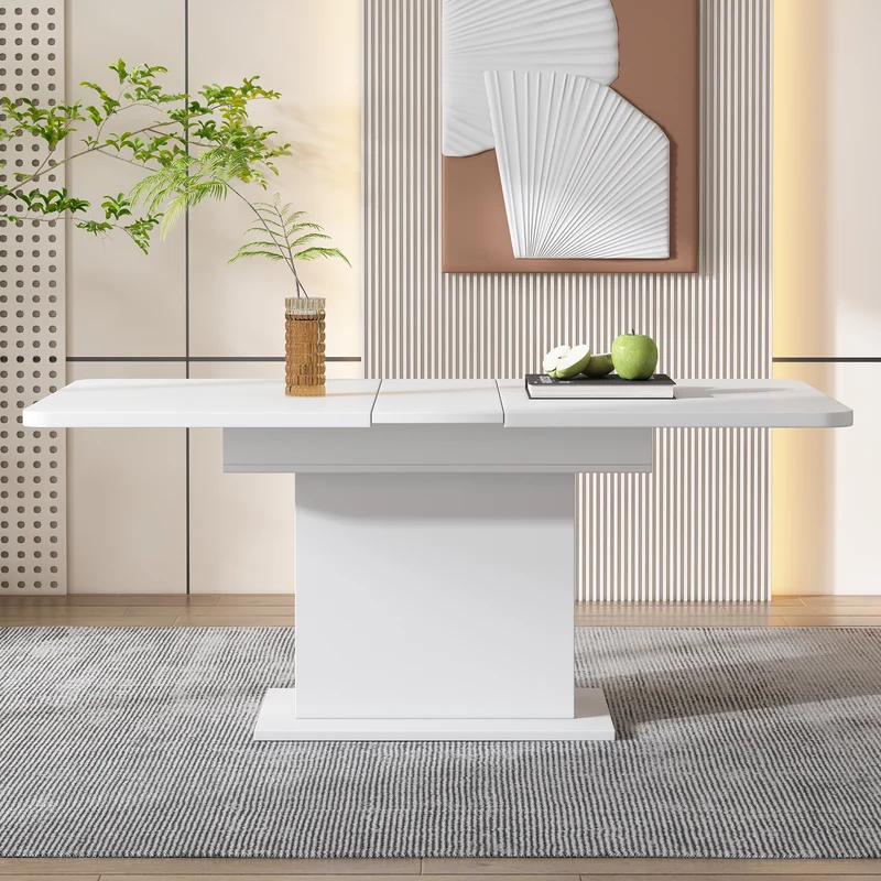 Table à manger rectangulaire extensible avec rangement multifonctionnelle blanc DRUUKIED