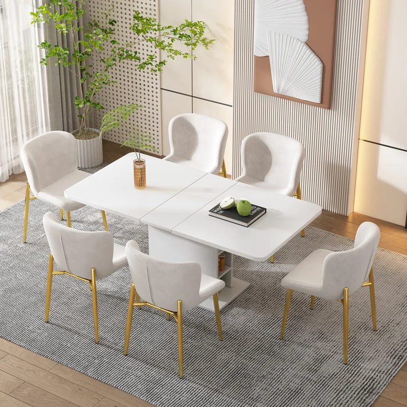 Table à manger rectangulaire extensible avec rangement multifonctionnelle blanc DRUUKIED
