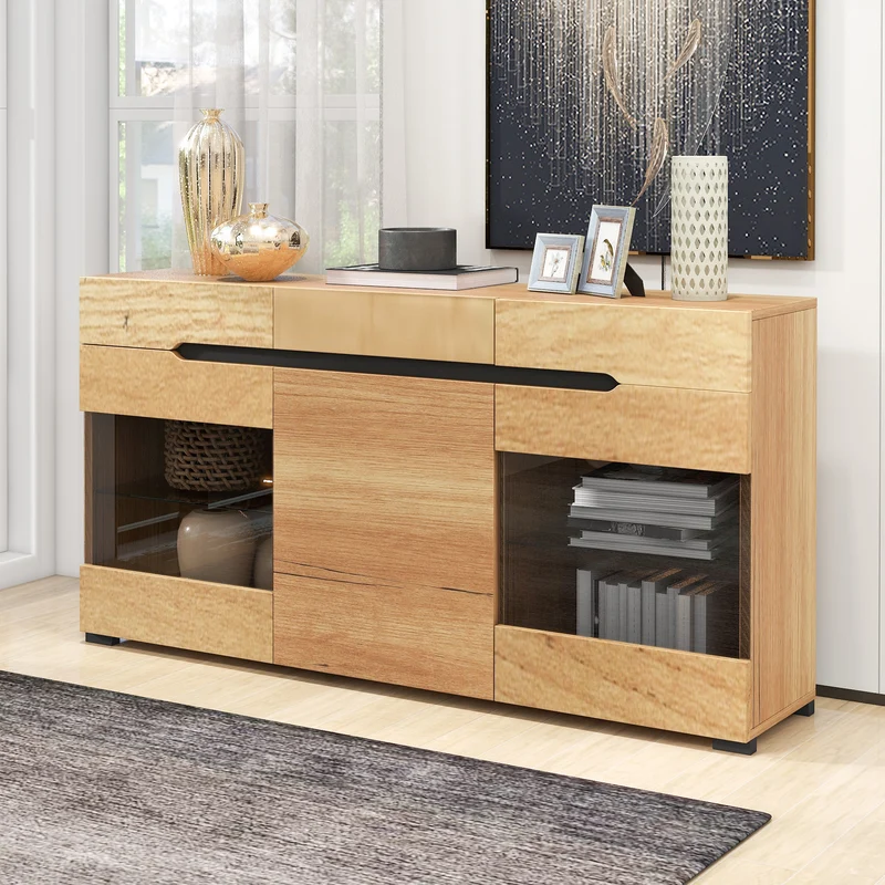 Buffet moderne LED rangement 3 portes 3 tiroirs 140*35*80 KRANQRUK