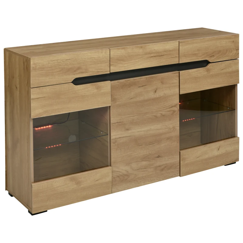 Buffet moderne LED rangement 3 portes 3 tiroirs 140*35*80 KRANQRUK