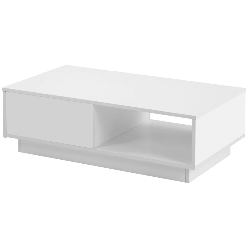 Table basse moderne rectangulaire blanche avec lumière LED 95 x 55 x 32 cm SHOHLORS