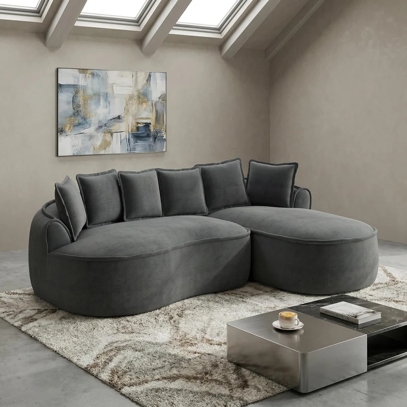 Canapé d'angle modulable tissu chenille gris sans cadre 252x164cm FLAREIQ