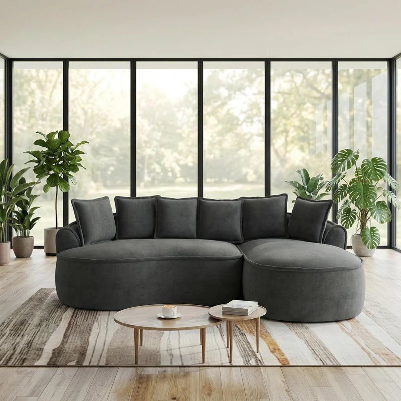 Canapé d'angle modulable tissu chenille gris sans cadre 252x164cm FLAREIQ