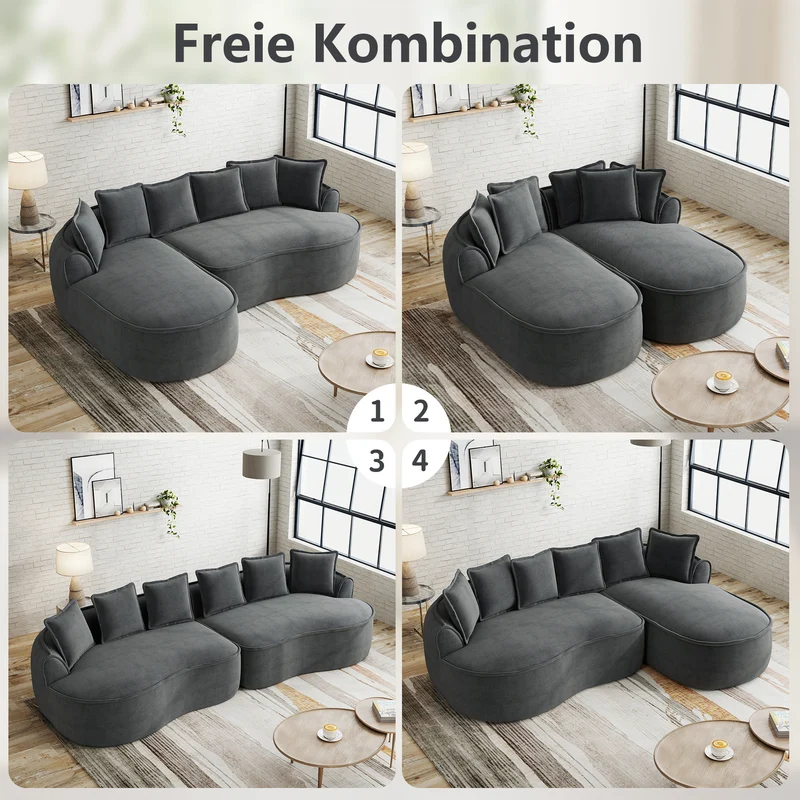 Canapé d'angle modulable tissu chenille gris sans cadre 252x164cm FLAREIQ