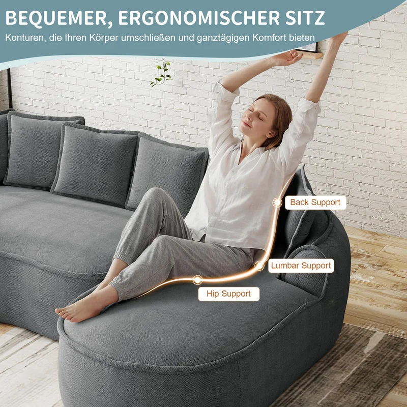 Canapé d'angle modulable tissu chenille gris sans cadre 252x164cm FLAREIQ