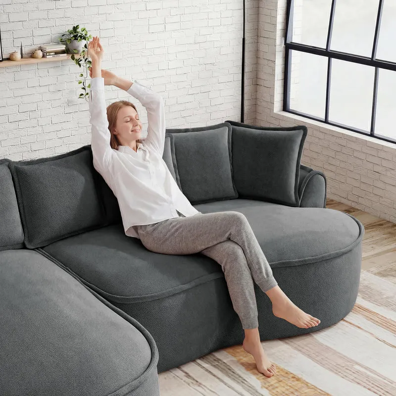 Canapé d'angle modulable tissu chenille gris sans cadre 252x164cm FLAREIQ