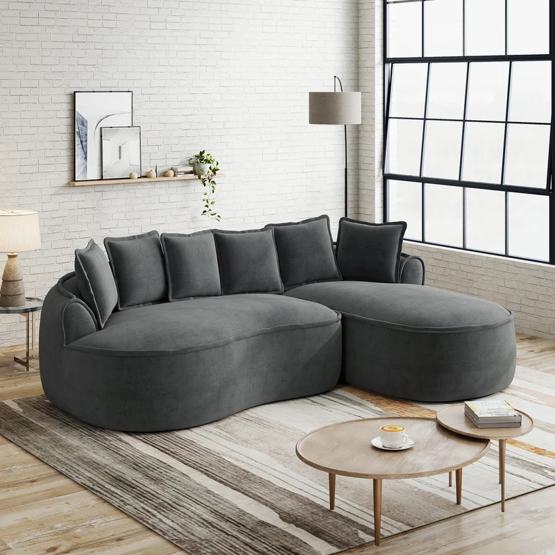 Canapé d'angle modulable tissu chenille gris sans cadre 252x164cm FLAREIQ