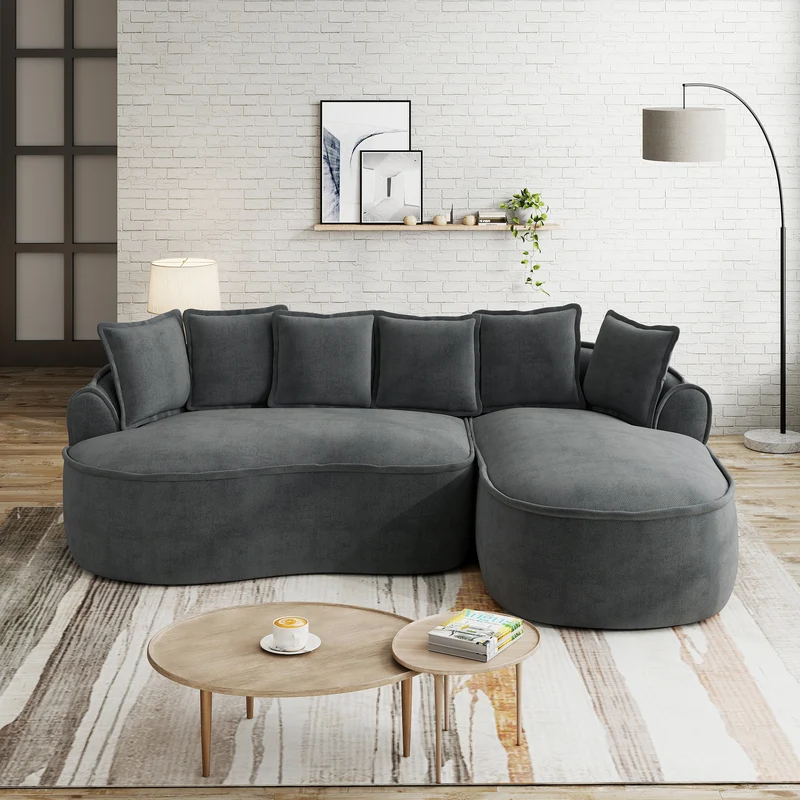 Canapé d'angle modulable tissu chenille gris sans cadre 252x164cm FLAREIQ