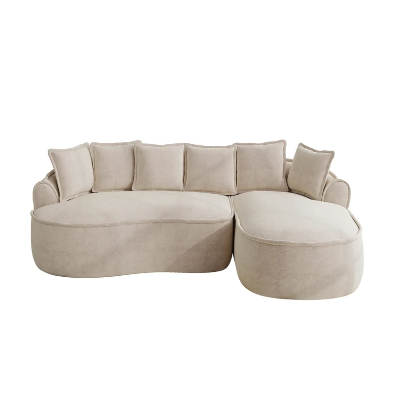 Canapé d'angle 3 places modulable tissu chenille beige sans cadre 252x164cm FLAREENS