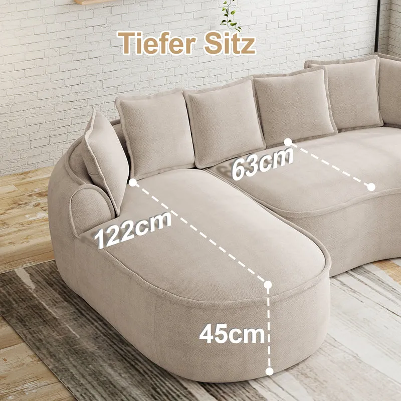 Canapé d'angle 3 places modulable tissu chenille beige sans cadre 252x164cm FLAREENS