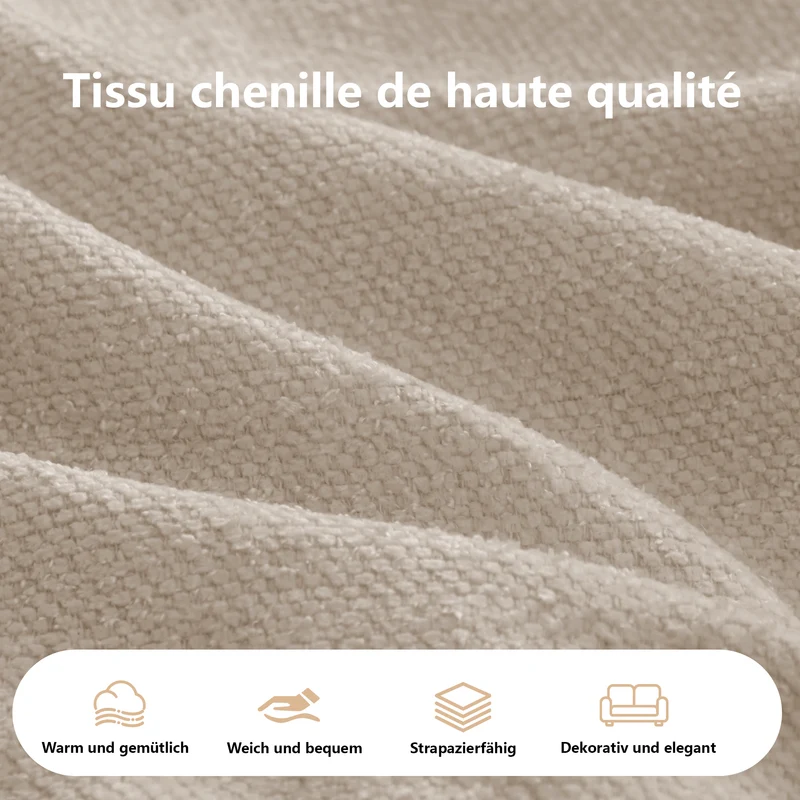 Canapé d'angle 3 places modulable tissu chenille beige sans cadre 252x164cm FLAREENS