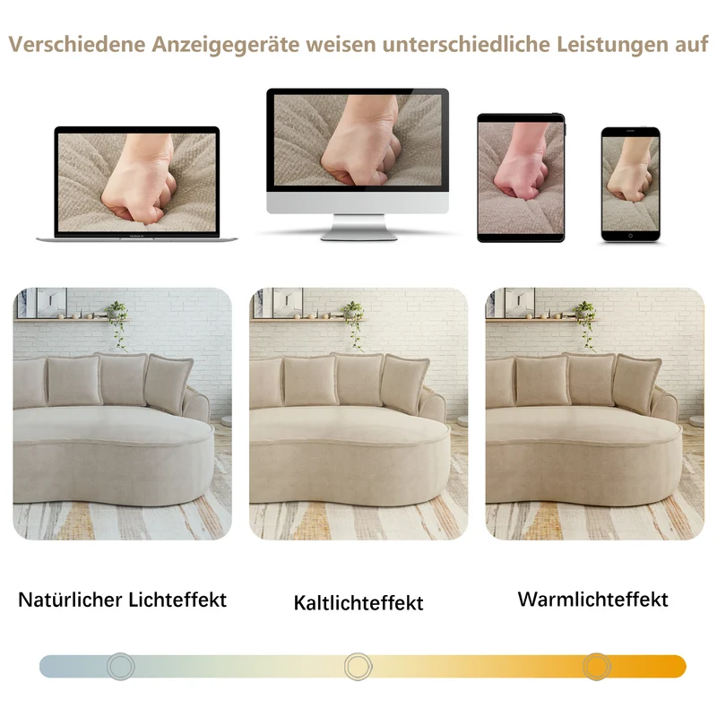 Canapé d'angle 3 places modulable tissu chenille beige sans cadre 252x164cm FLAREENS