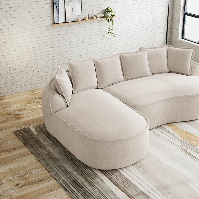 Canapé d'angle 3 places modulable tissu chenille beige sans cadre 252x164cm FLAREENS