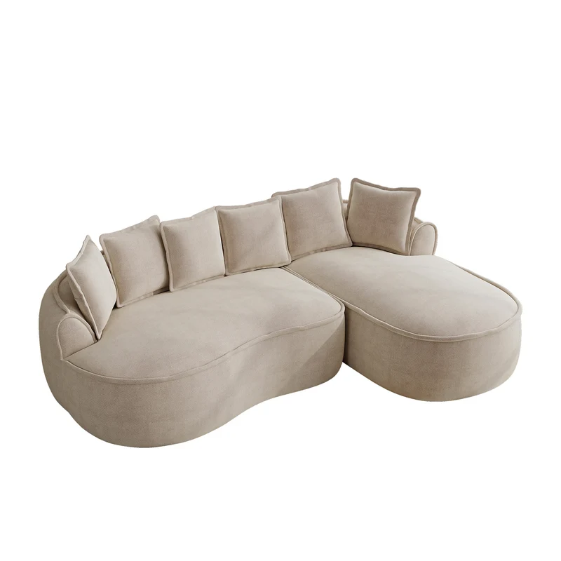 Canapé d'angle 3 places modulable tissu chenille beige sans cadre 252x164cm FLAREENS
