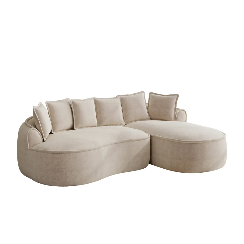 Canapé d'angle 3 places modulable tissu chenille beige sans cadre 252x164cm FLAREENS