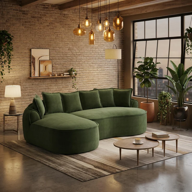 FLAREONN Canapé d'angle modulaire sans structure — Tissu chenille vert, 252 x 164 cm