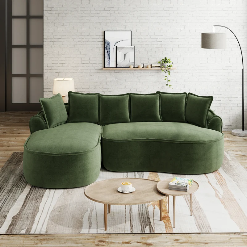 FLAREONN Canapé d'angle modulaire sans structure — Tissu chenille vert, 252 x 164 cm