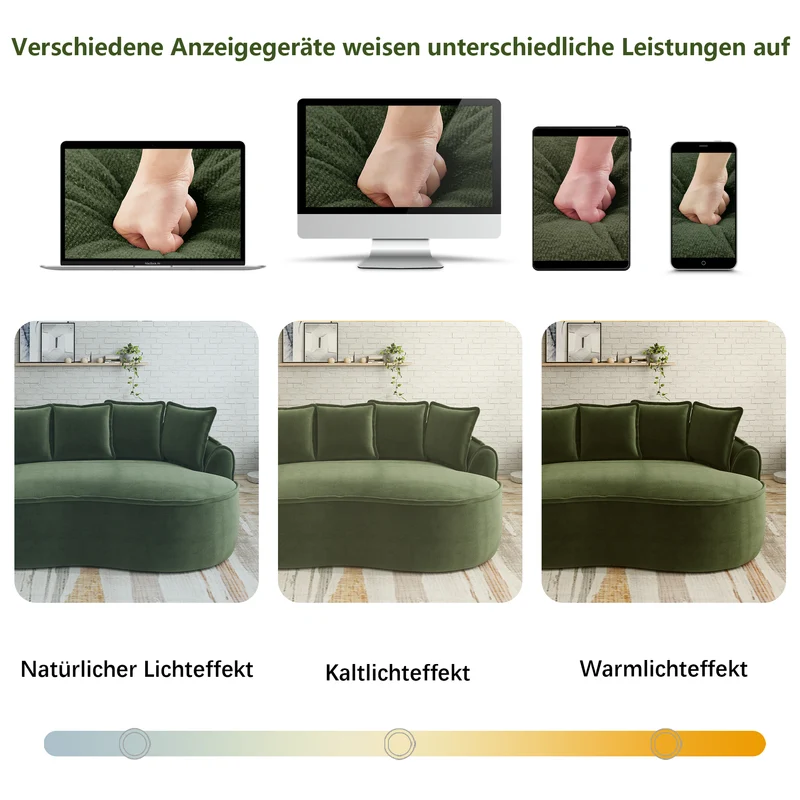 FLAREONN Canapé d'angle modulaire sans structure — Tissu chenille vert, 252 x 164 cm