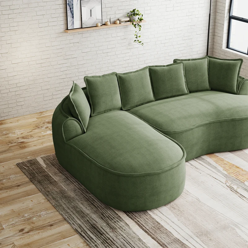 FLAREONN Canapé d'angle modulaire sans structure — Tissu chenille vert, 252 x 164 cm