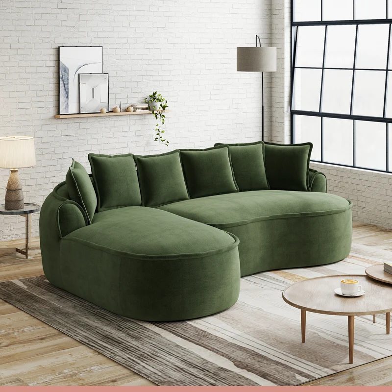 FLAREONN Canapé d'angle modulaire sans structure — Tissu chenille vert, 252 x 164 cm