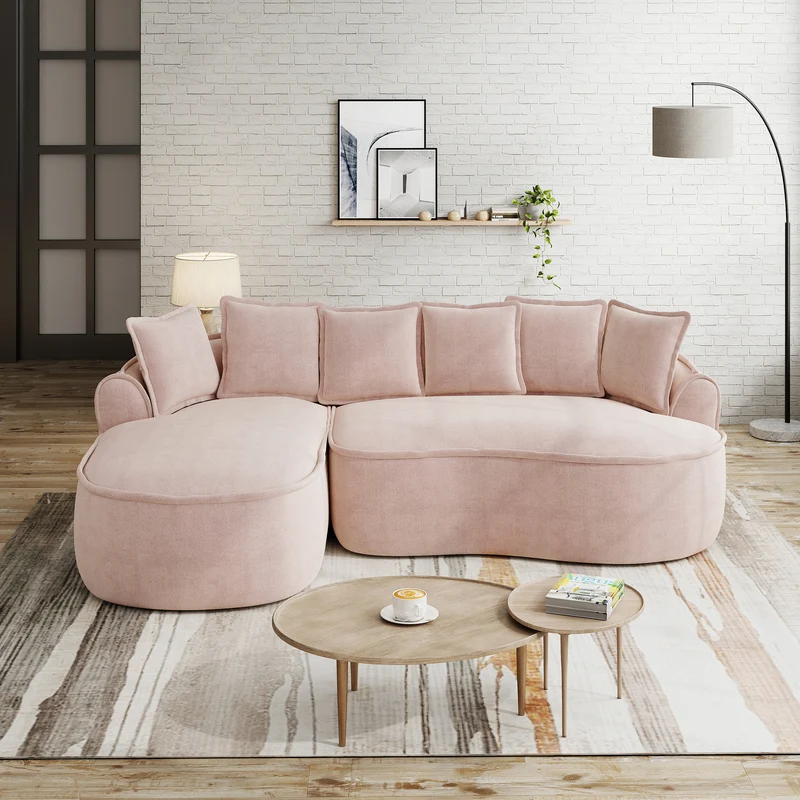 Canapé d'angle modulable tissu chenille rose sans cadre 252x164cm FLARERIFTZ