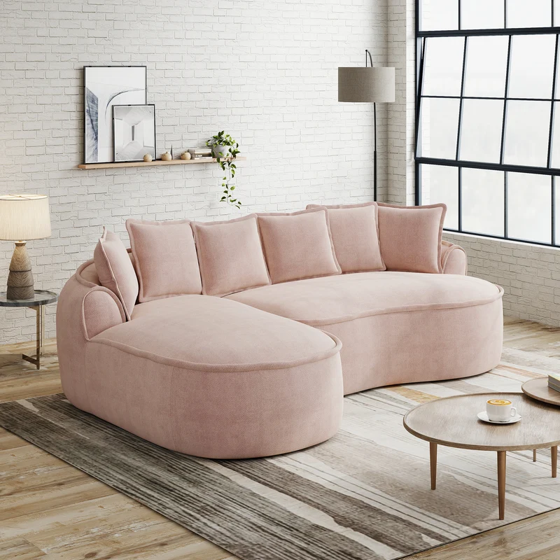 Canapé d'angle modulable tissu chenille rose sans cadre 252x164cm FLARERIFTZ
