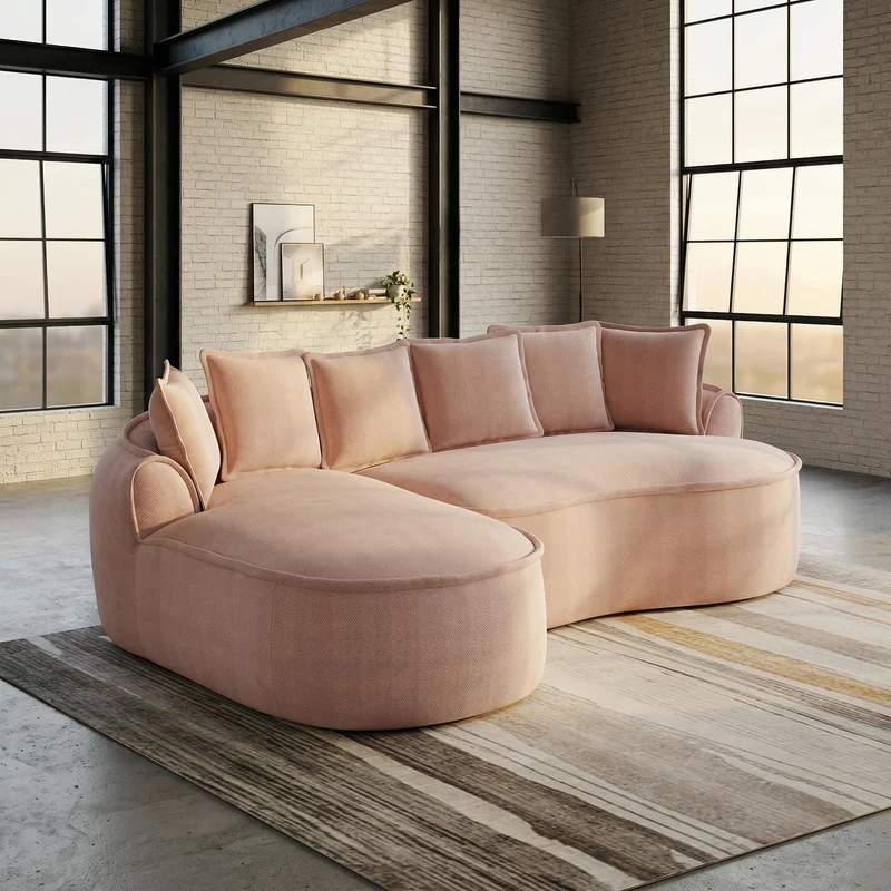 Canapé d'angle modulable tissu chenille rose sans cadre 252x164cm FLARERIFTZ