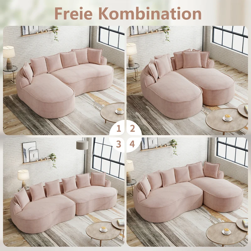 Canapé d'angle modulable tissu chenille rose sans cadre 252x164cm FLARERIFTZ