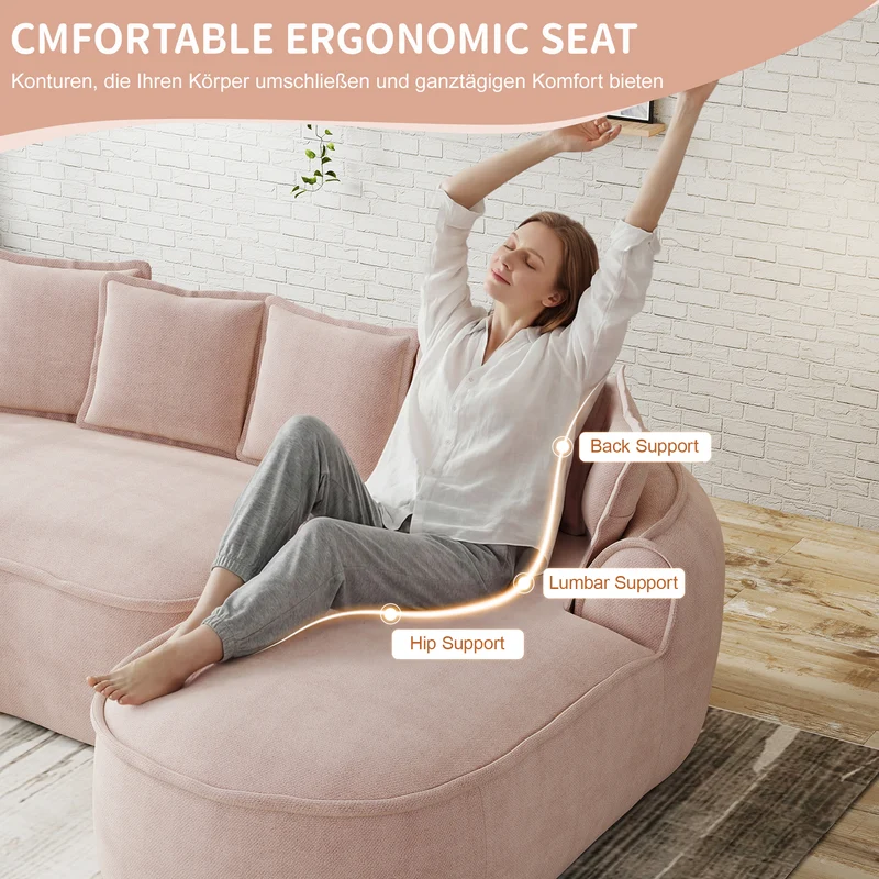 Canapé d'angle modulable tissu chenille rose sans cadre 252x164cm FLARERIFTZ
