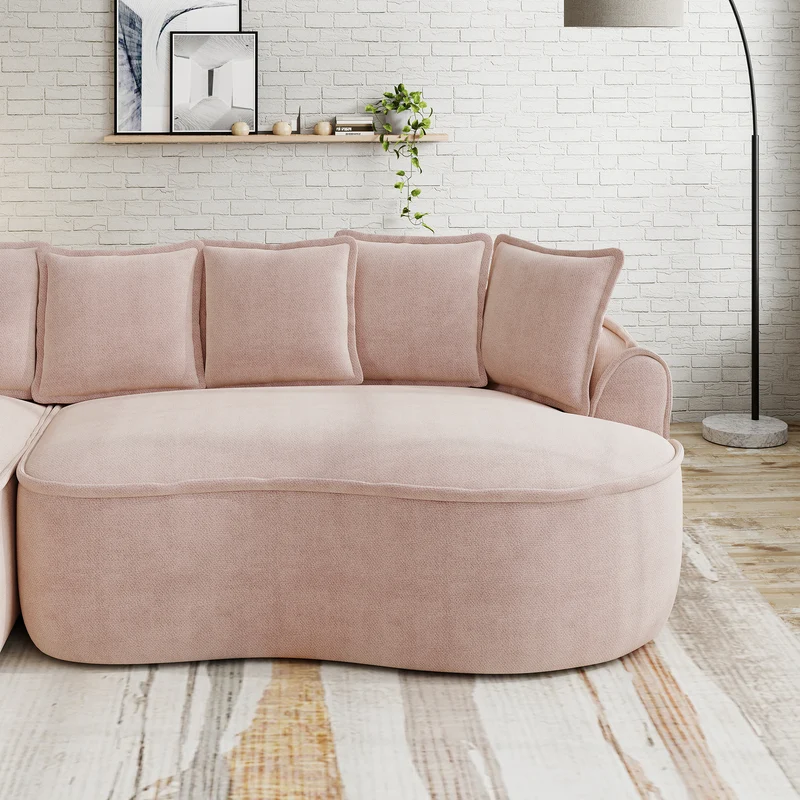 Canapé d'angle modulable tissu chenille rose sans cadre 252x164cm FLARERIFTZ