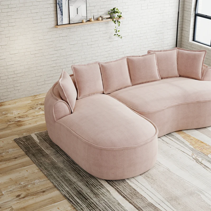 Canapé d'angle modulable tissu chenille rose sans cadre 252x164cm FLARERIFTZ