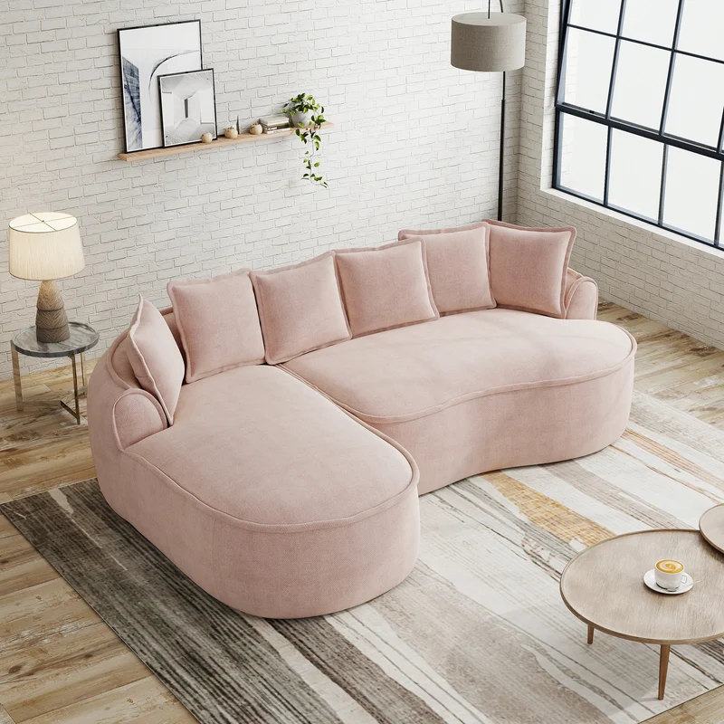 Canapé d'angle modulable tissu chenille rose sans cadre 252x164cm FLARERIFTZ
