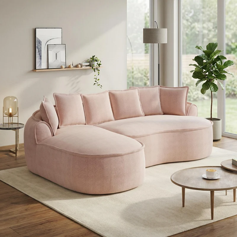 Canapé d'angle modulable tissu chenille rose sans cadre 252x164cm FLARERIFTZ