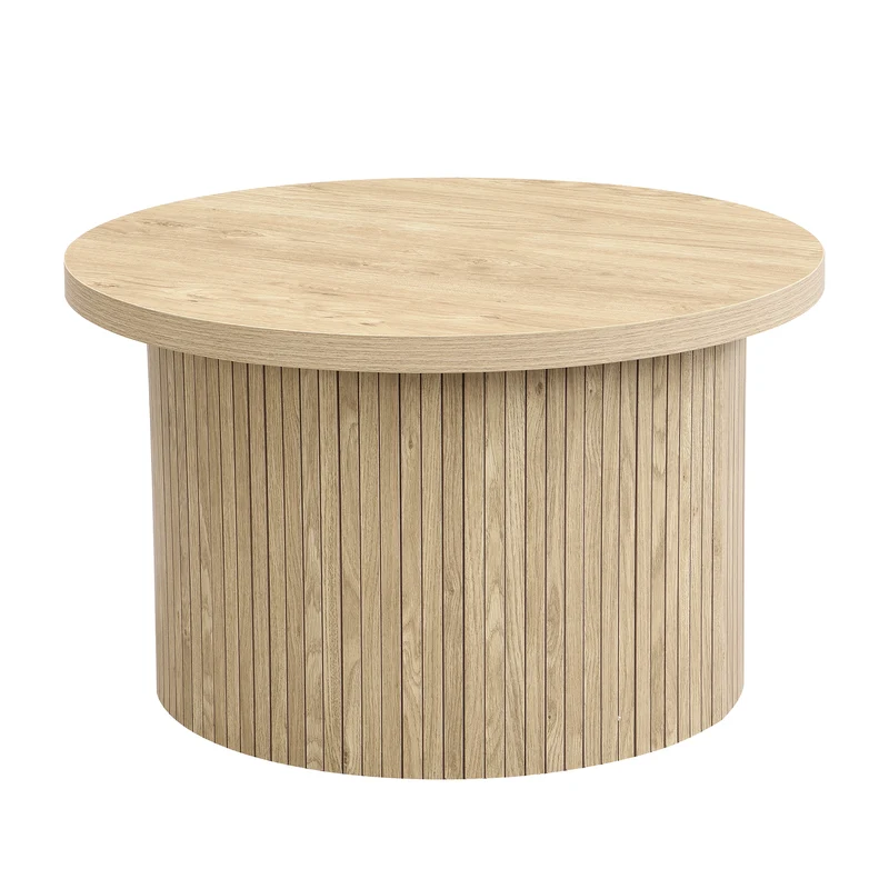 Ensemble de 2 tables basses gigognes rondes effet bois chêne design latté RIFTZORVAKYN