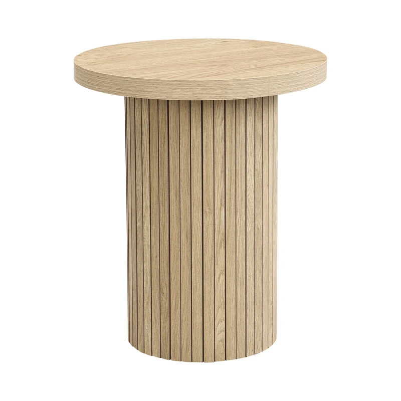 Ensemble de 2 tables basses gigognes rondes effet bois chêne design latté RIFTZORVAKYN